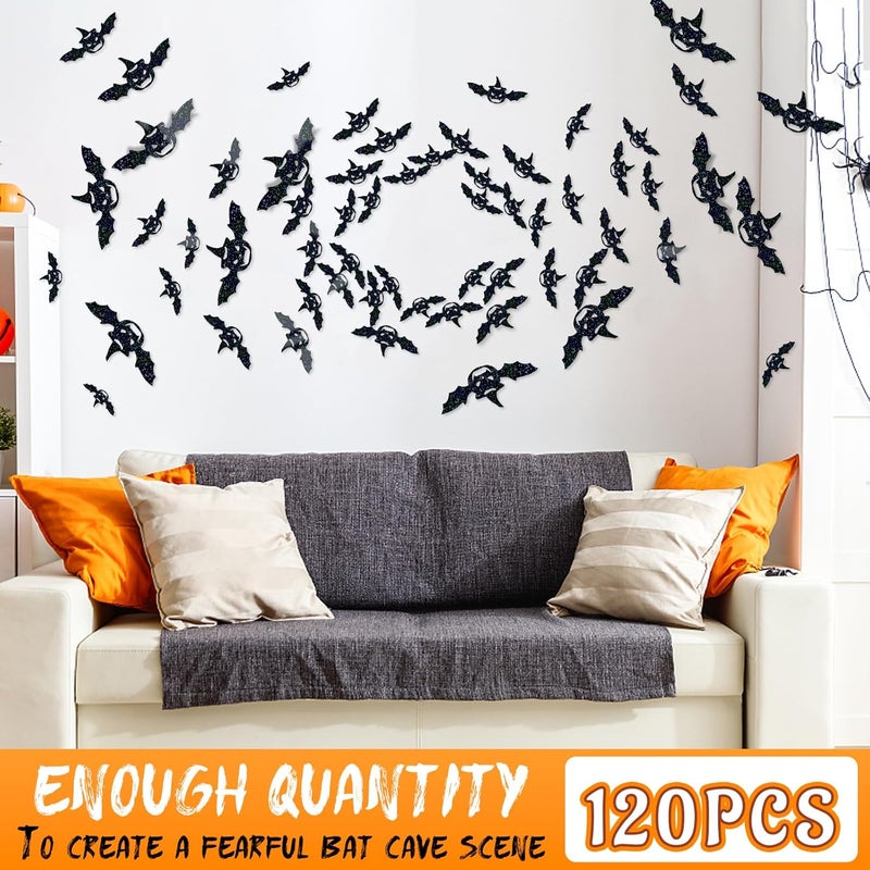 DELEMI 120 Pcs 3D Pumpkins Halloween Decorations,Waterproof Spooky Halloween Wall Decor Black Sticker for Party Supplies Wall Window (Black Pumpkin) - Image 4